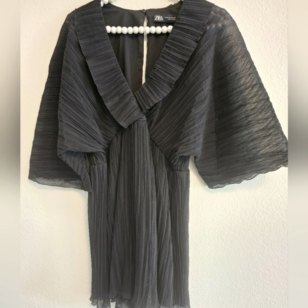 Zara Pleated Black Mini Dress Romper
